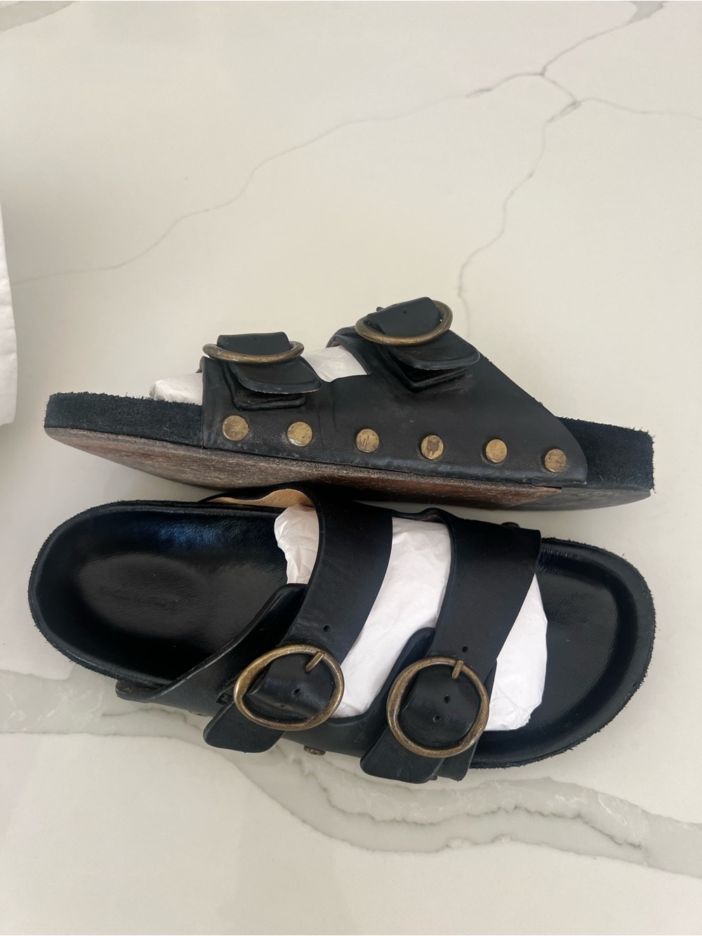 Isabel Marant Kids Black Double-Buckle Sandals with Brass Hardware
